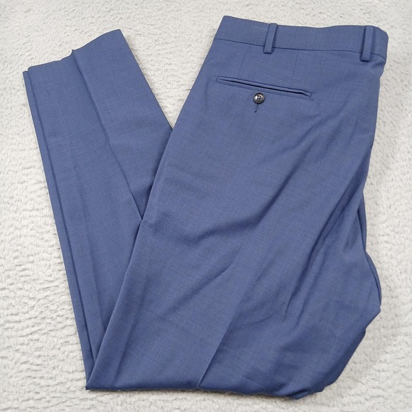 Calvin Klein Pants Mens 44x30 Blue Skinny Fit Wool Stretch Dress Flat Front - Picture 1 of 7